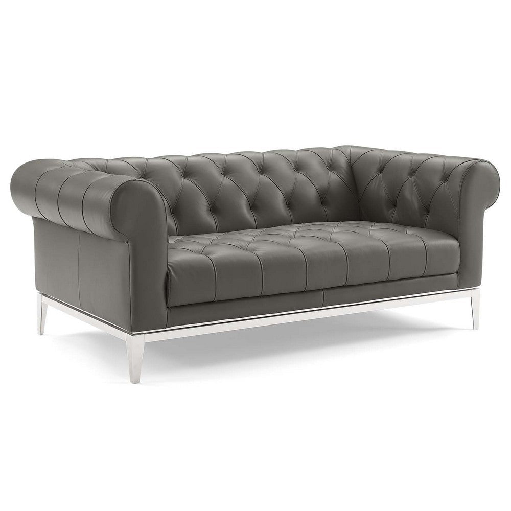 Modway Idyll Tufted Button Upholstered Leather Chesterfield Loveseat, Gray