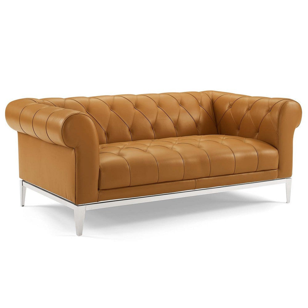 Modway Idyll Tufted Button Upholstered Leather Chesterfield Loveseat, Tan