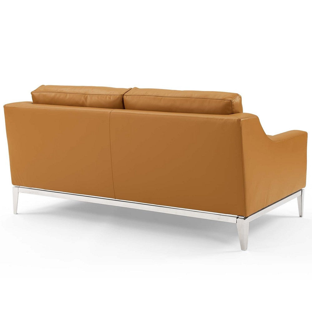 Modway Harness 64’’ Leather Loveseat in Tan with Stainless Steel Base MDY-EEI-3445-TAN