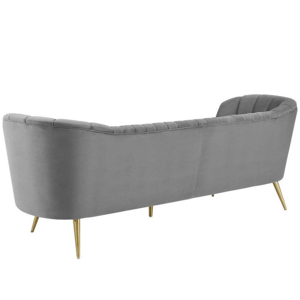 Modway Opportunity Channel Tufted Curved Back Upholstered Performance Velvet Sofa in Gray MDY-EEI-3453-GRY