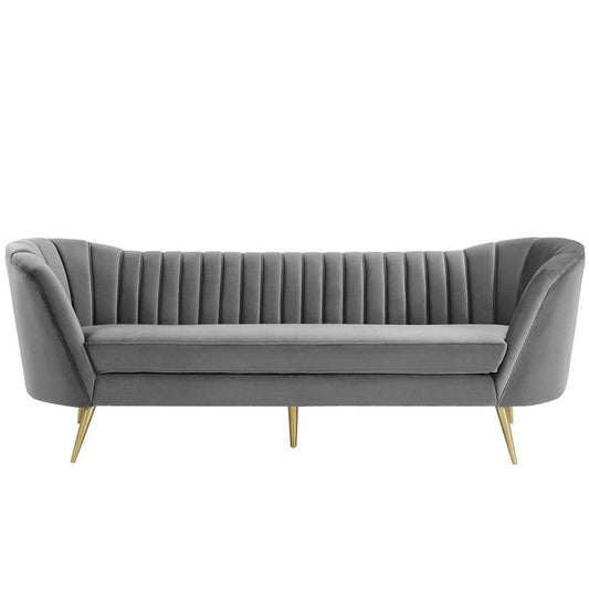 Modway Opportunity Channel Tufted Curved Back Upholstered Performance Velvet Sofa in Gray