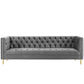 Modway Delight Tufted Button Performance Velvet Tuxedo Sofa with Gold Stainless Steel Legs in Gray