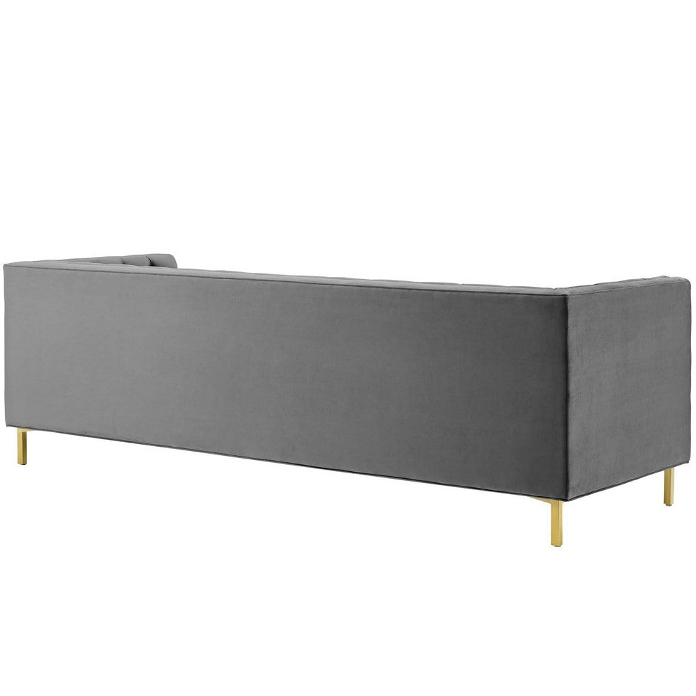 Modway Delight Tufted Button Performance Velvet Tuxedo Sofa with Gold Stainless Steel Legs in Gray MDY-EEI-3455-GRY