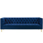 Modway Delight Tufted Button Performance Velvet Tuxedo Sofa with Gold Stainless Steel Legs in Navy