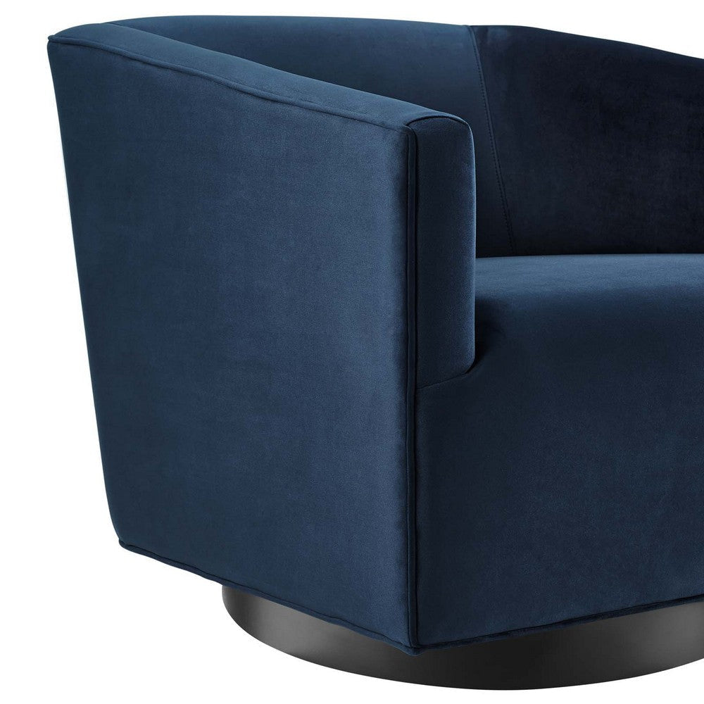 Modway Twist Performance Velvet Accent Lounge Living Room Swivel Chair in Midnight Blue MDY-EEI-3456-MID