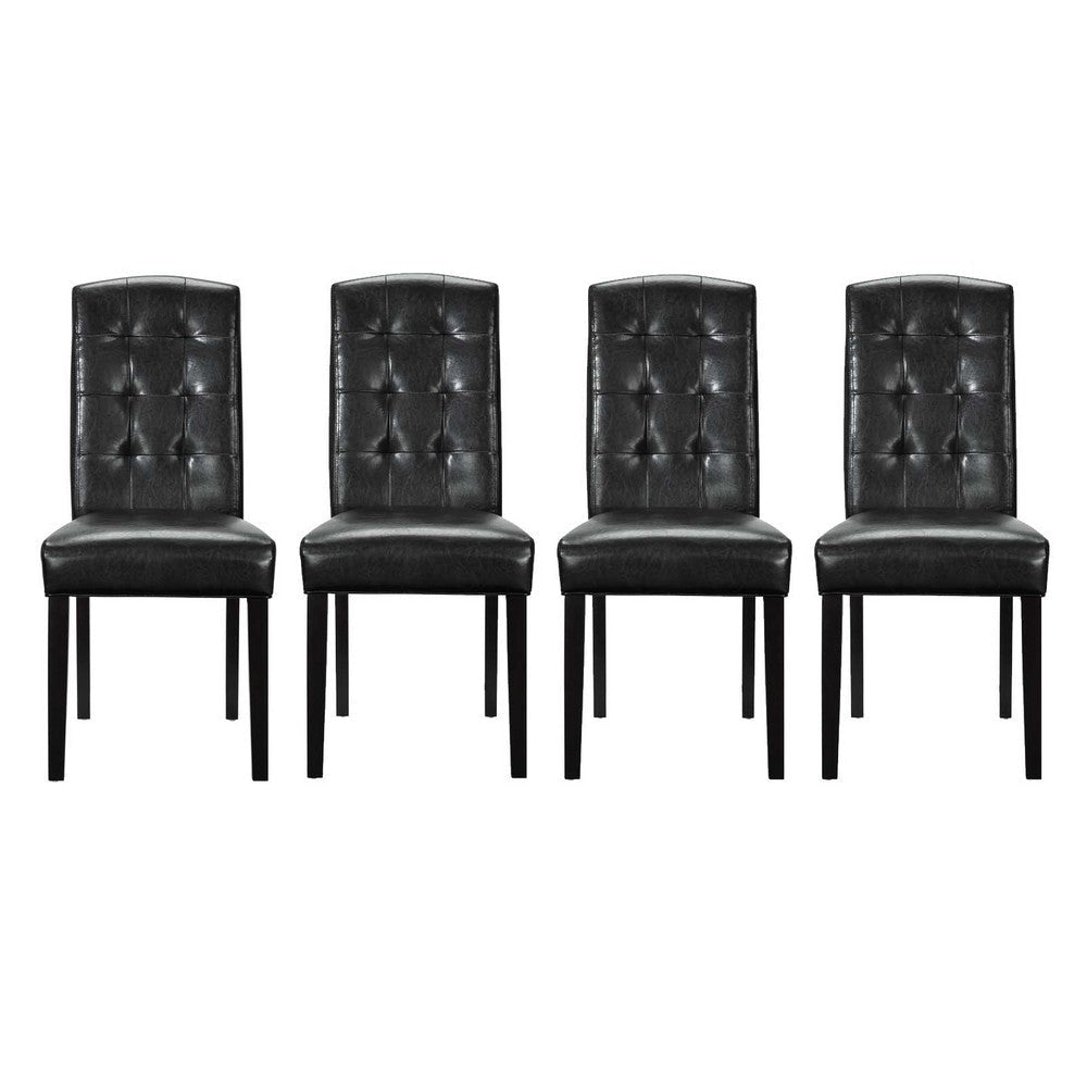 Modway Perdure Modern Tufted Faux Leather Upholstered Parsons Four Dining Chairs in Black