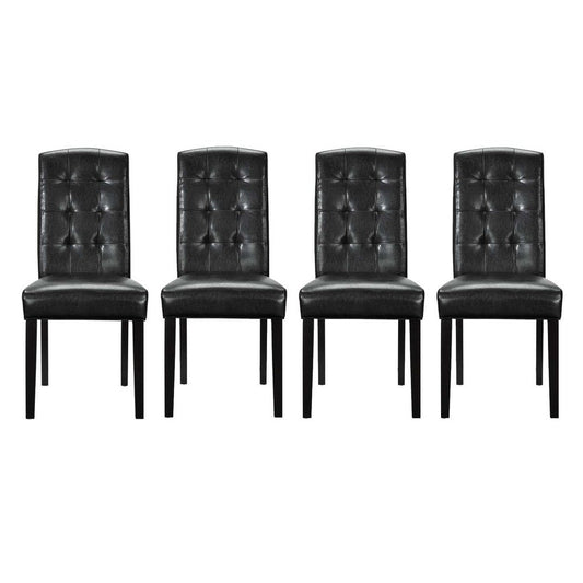 Modway Perdure Modern Tufted Faux Leather Upholstered Parsons Four Dining Chairs in Black