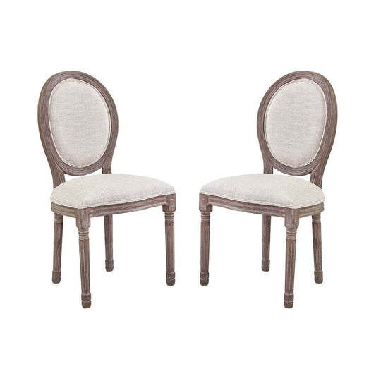 Modway Emanate French Vintage Upholstered Fabric Two Dining Side Chairs in Beige