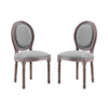 Modway Emanate French Vintage Upholstered Fabric Two Dining Side Chairs in Light Gray