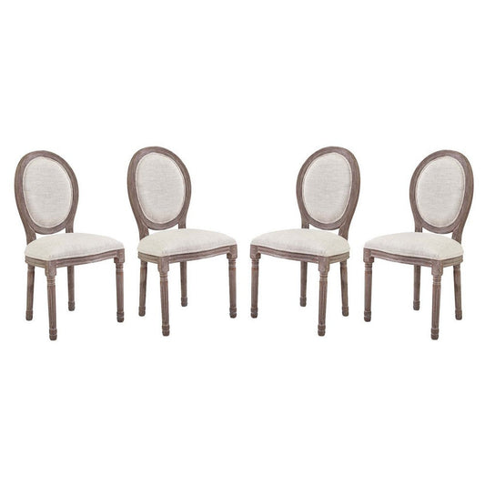 Modway Emanate French Vintage Upholstered Fabric Four Dining Side Chairs in Beige