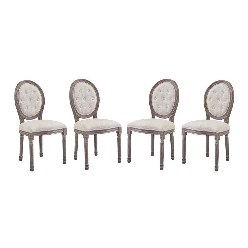 Modway Arise French Vintage Tufted Upholstered Fabric Four Dining Side Chairs in Beige