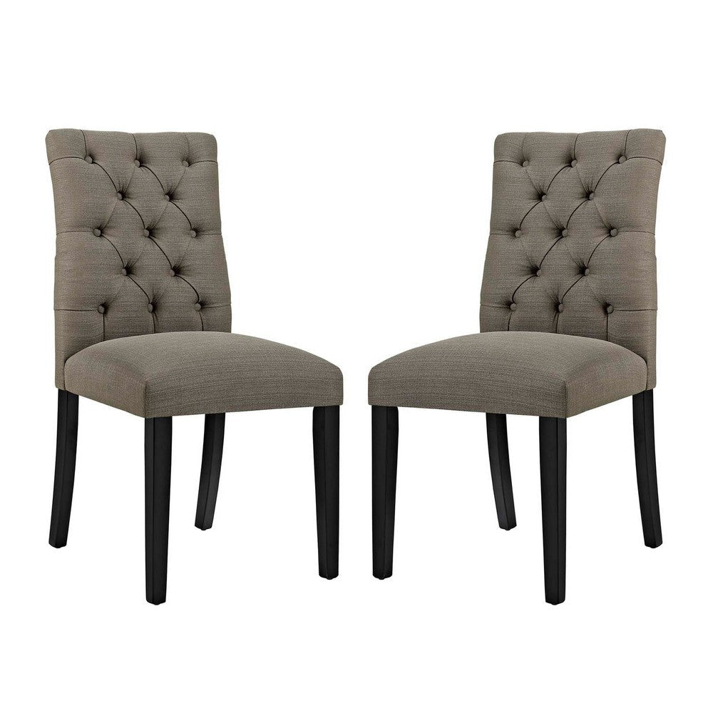 Modway Duchess Modern Tufted Button Upholstered Fabric Parsons Two Dining Chairs in Granite