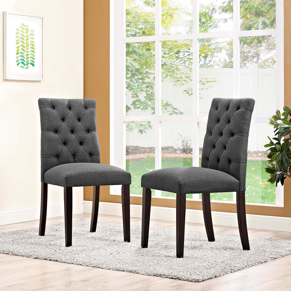 Modway Duchess Modern Tufted Button Upholstered Fabric Parsons Two Dining Chairs in Gray MDY-EEI-3474-GRY