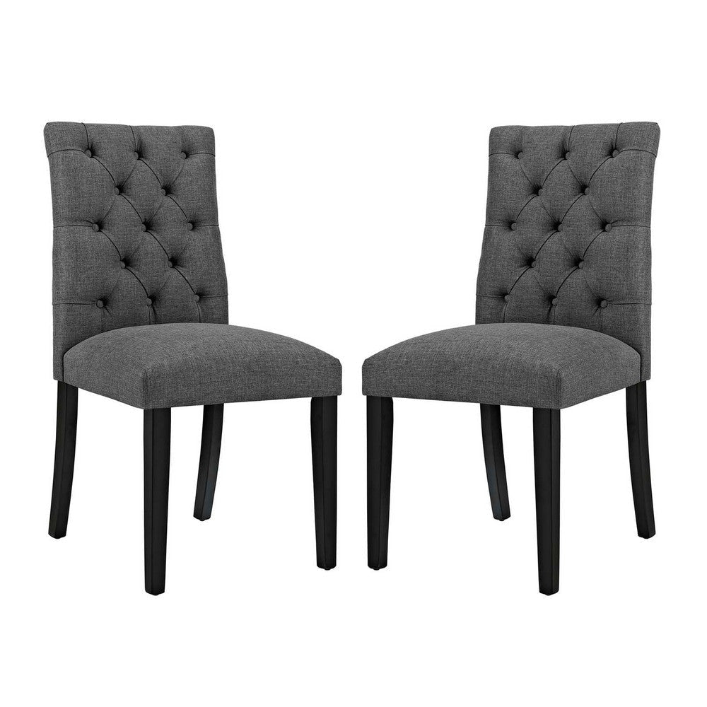 Modway Duchess Modern Tufted Button Upholstered Fabric Parsons Two Dining Chairs in Gray