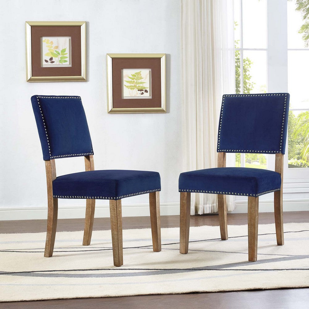 Modway Oblige Modern Performance Velvet Upholstered Two Dining Chairs with Nailhead Trim in Navy MDY-EEI-3477-NAV