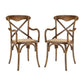 Modway Gear Rustic Modern Farmhouse Elm Wood Rattan Two Dining Armchairs in Walnut