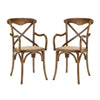 Modway Gear Rustic Modern Farmhouse Elm Wood Rattan Two Dining Armchairs in Walnut