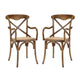 Modway Gear Rustic Modern Farmhouse Elm Wood Rattan Two Dining Armchairs in Walnut