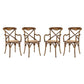 Modway Gear Rustic Modern Farmhouse Elm Wood Rattan Four Dining Armchairs in Walnut