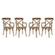 Modway Gear Rustic Modern Farmhouse Elm Wood Rattan Four Dining Armchairs in Walnut