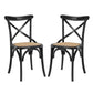 Modway Gear Rustic Modern Farmhouse Elm Wood Rattan Two Dining Chairs in Black