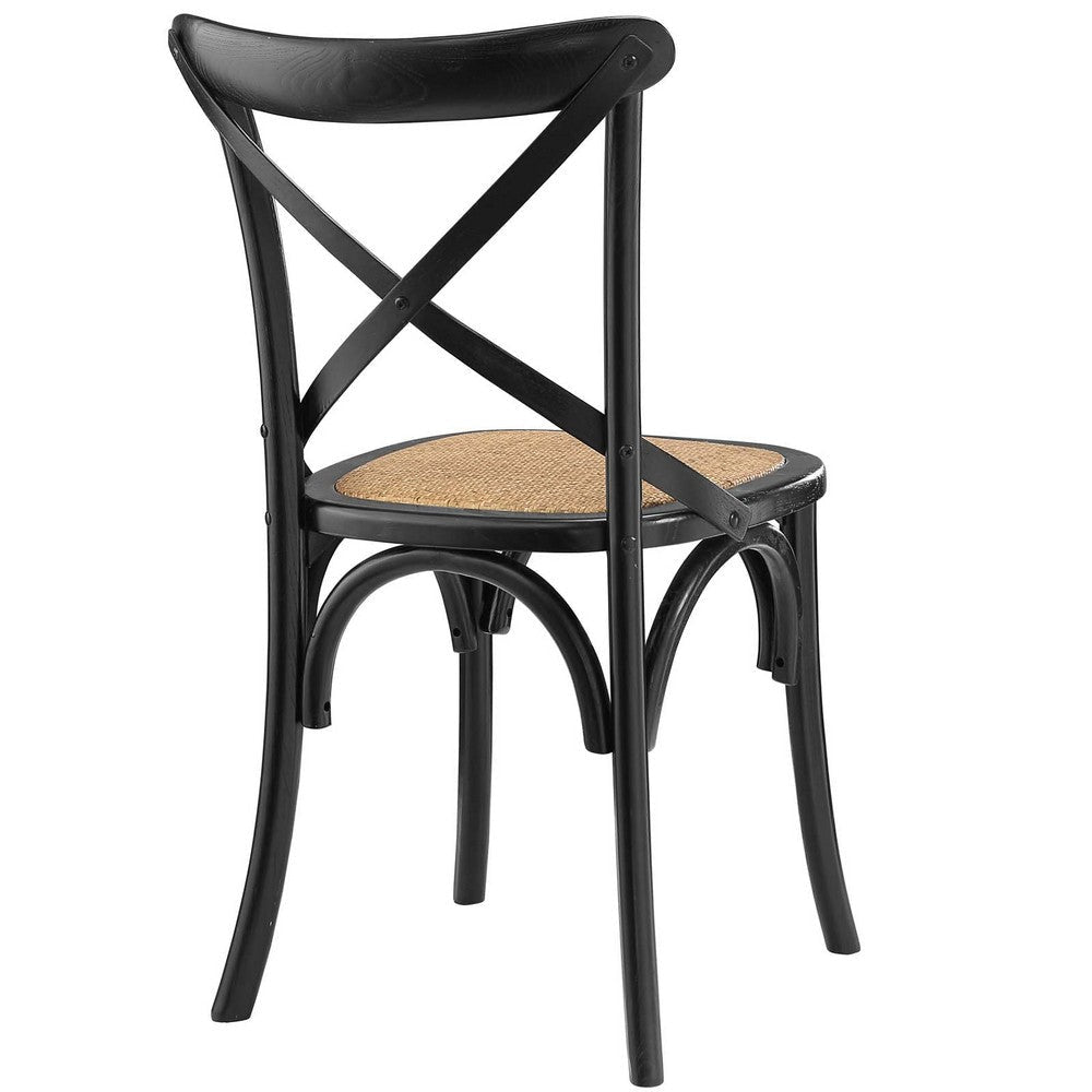 Modway Gear Rustic Modern Farmhouse Elm Wood Rattan Two Dining Chairs in Black MDY-EEI-3481-BLK