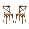 Modway Gear Rustic Modern Farmhouse Elm Wood Rattan Two Dining Chairs in Walnut