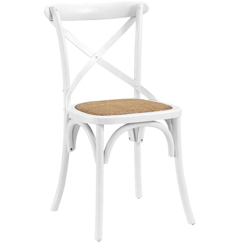 Modway Gear Rustic Modern Farmhouse Elm Wood Rattan Two Dining Chairs in White MDY-EEI-3481-WHI