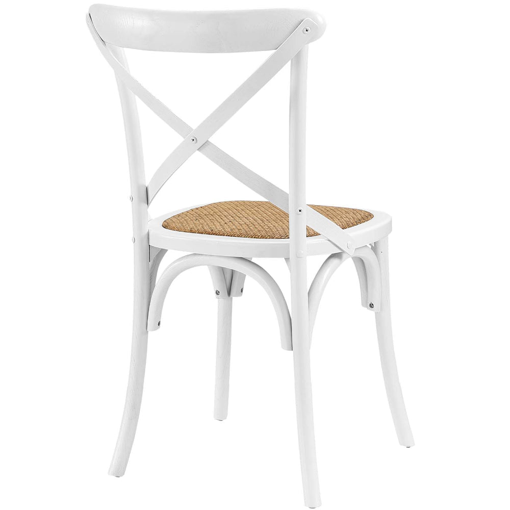 Modway Gear Rustic Modern Farmhouse Elm Wood Rattan Two Dining Chairs in White MDY-EEI-3481-WHI