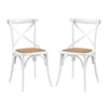 Modway Gear Rustic Modern Farmhouse Elm Wood Rattan Two Dining Chairs in White