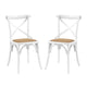 Modway Gear Rustic Modern Farmhouse Elm Wood Rattan Two Dining Chairs in White