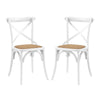 Modway Gear Rustic Modern Farmhouse Elm Wood Rattan Two Dining Chairs in White