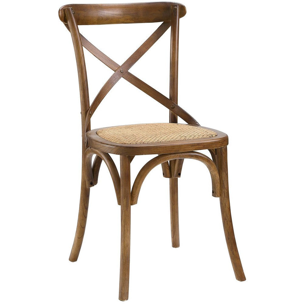 Modway Gear Rustic Modern Farmhouse Elm Wood Rattan Four Dining Chairs in Walnut MDY-EEI-3482-WAL