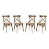 Modway Gear Rustic Modern Farmhouse Elm Wood Rattan Four Dining Chairs in Walnut