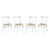 Modway Gear Rustic Modern Farmhouse Elm Wood Rattan Four Dining Chairs in White