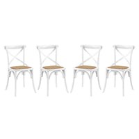 Modway Gear Rustic Modern Farmhouse Elm Wood Rattan Four Dining Chairs in White