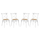Modway Gear Rustic Modern Farmhouse Elm Wood Rattan Four Dining Chairs in White