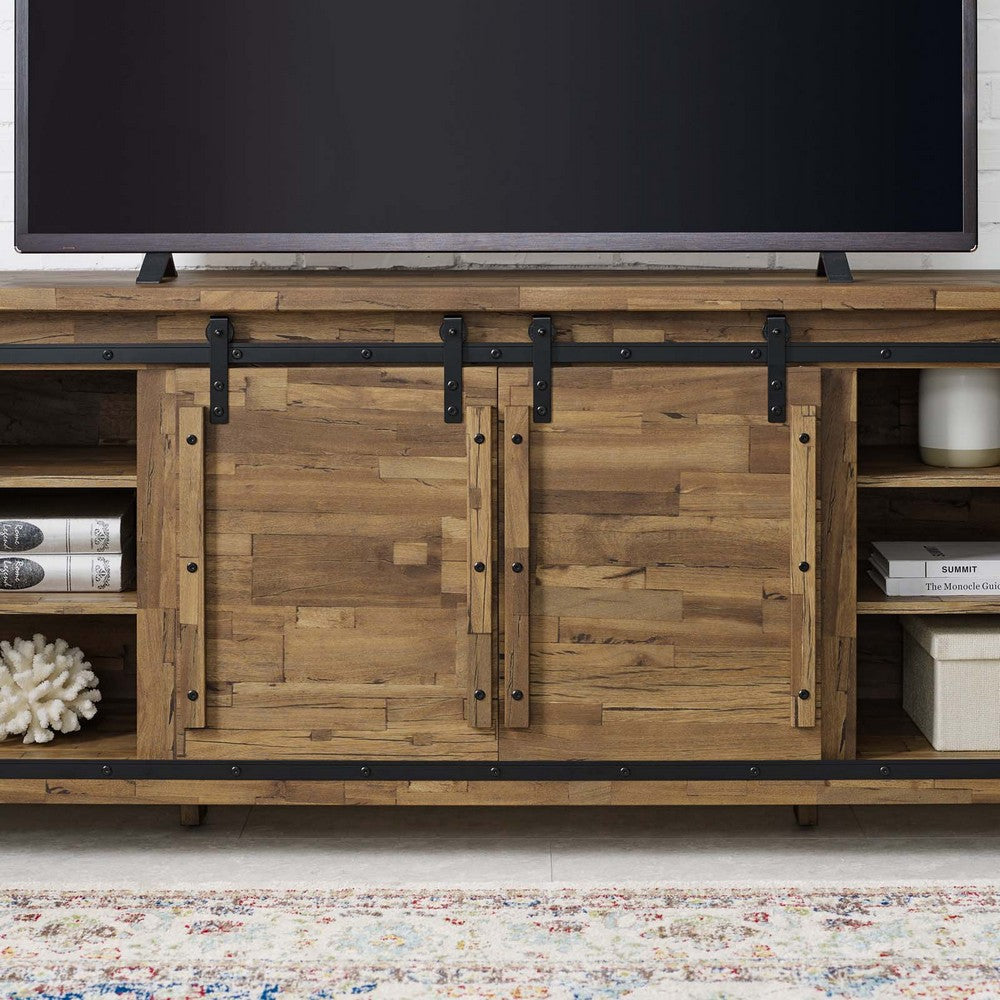 Cheshire 71" Rustic Sliding Door TV Stand by Modway| Brown