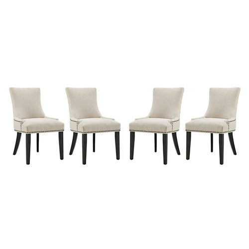 Modway Marquis Modern Upholstered Fabric Four Dining Chairs with Nailhead Trim in Beige