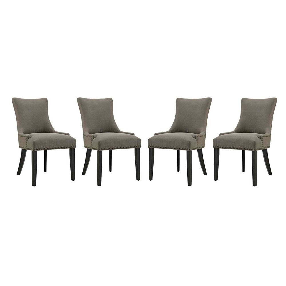 Modway Marquis Modern Upholstered Fabric Four Dining Chairs with Nailhead Trim in Granite