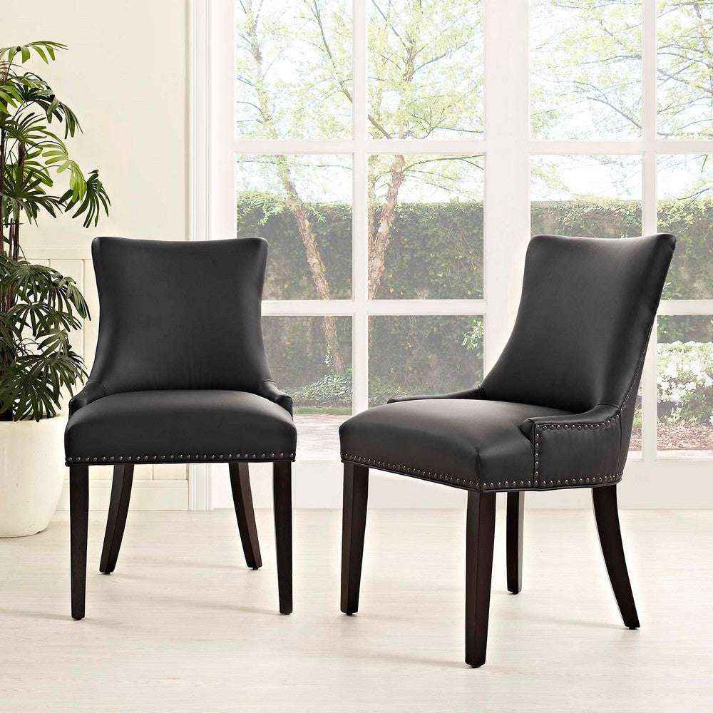 Modway Marquis Modern Faux Leather Upholstered Two Dining Chairs with Nailhead Trim in Black MDY-EEI-3498-BLK