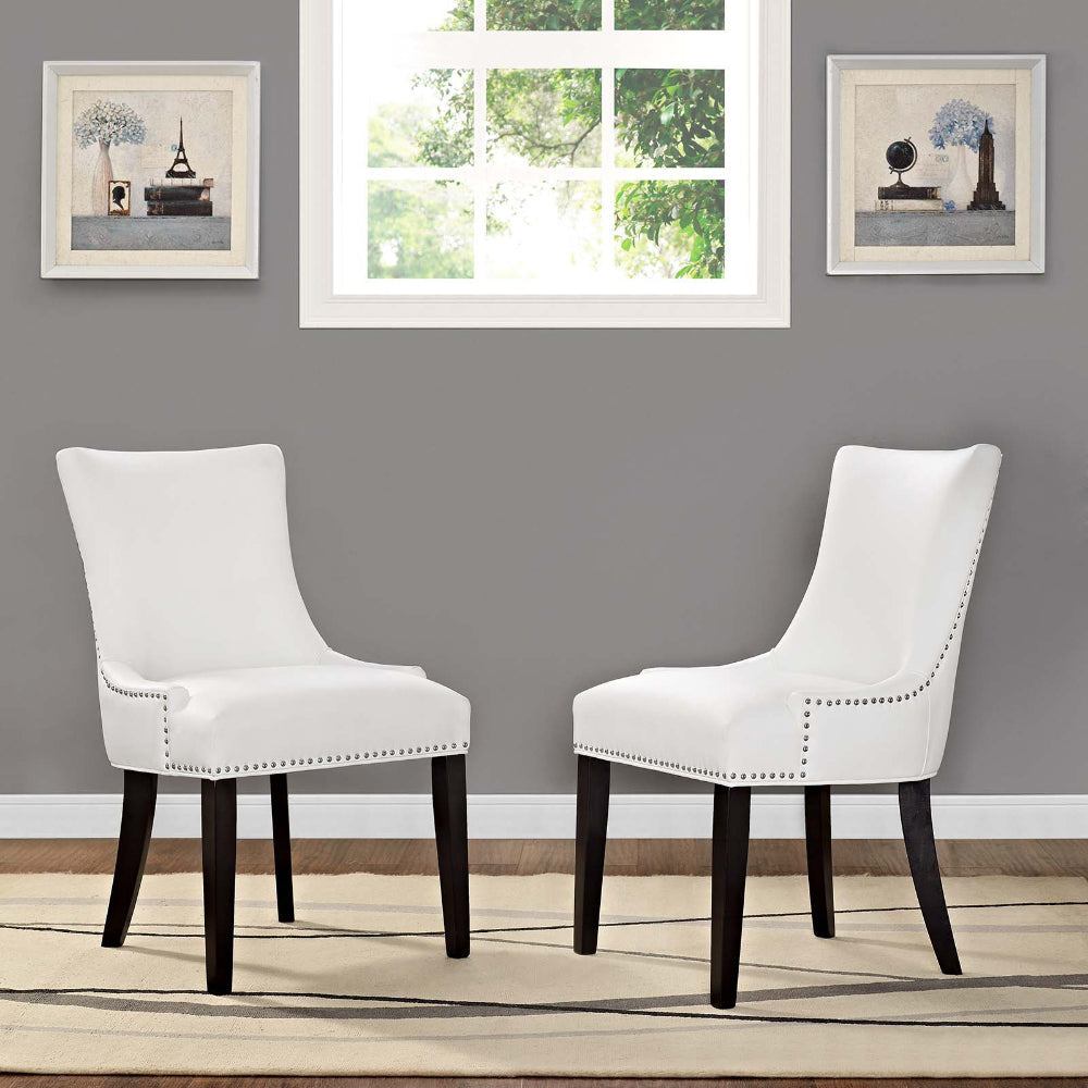 Modway Marquis Modern Faux Leather Upholstered Two Dining Chairs with Nailhead Trim in White