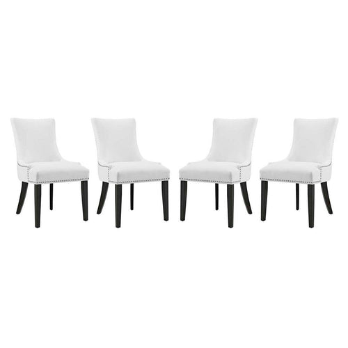 Modway Marquis Modern Faux Leather Upholstered Four Dining Chairs with Nailhead Trim in White