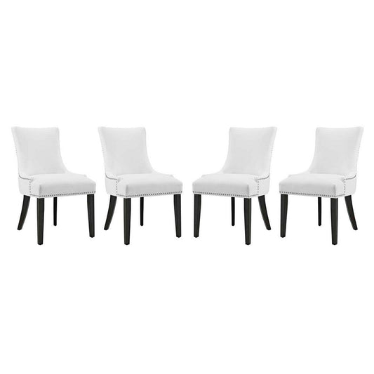 Modway Marquis Modern Faux Leather Upholstered Four Dining Chairs with Nailhead Trim in White