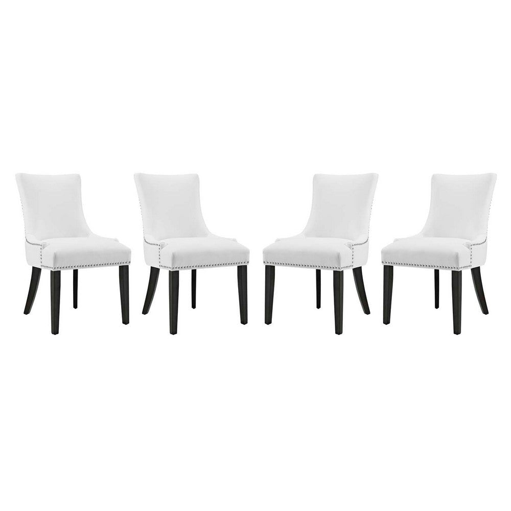 Modway Marquis Modern Faux Leather Upholstered Four Dining Chairs with Nailhead Trim in White