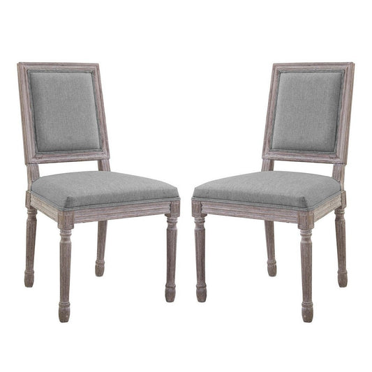 Modway Court French Vintage Upholstered Fabric Two Dining Chairs in Light Gray