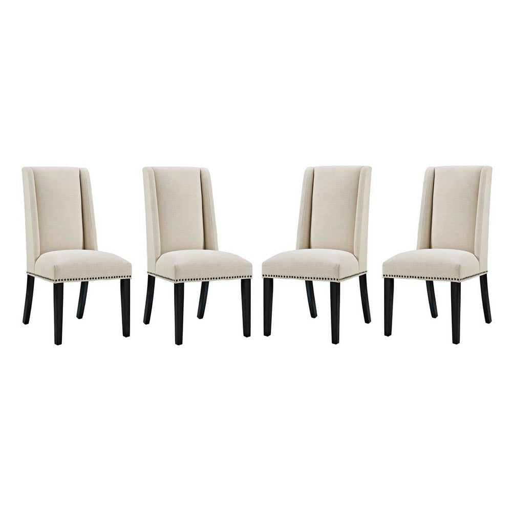 Modway Baron Modern Tall Back Wood Upholstered Fabric Four Dining Chairs in Beige