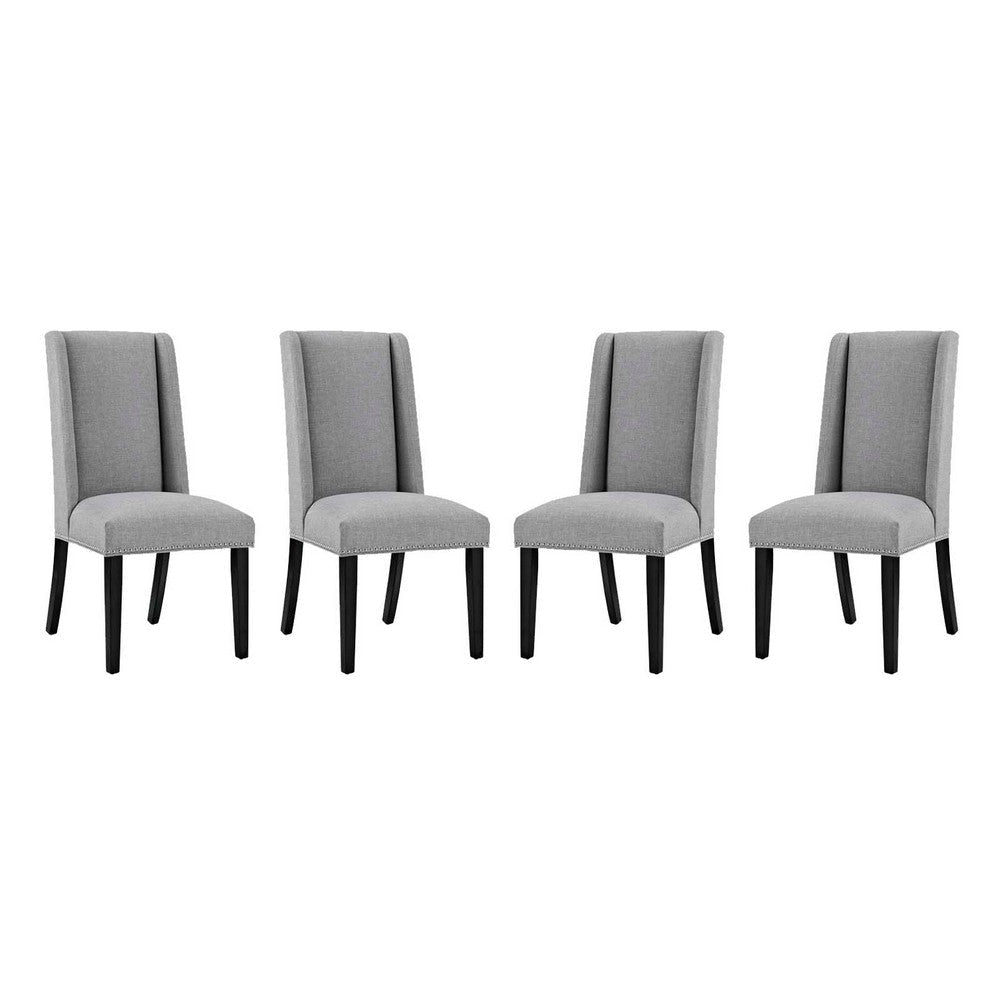 Modway Baron Modern Tall Back Wood Upholstered Fabric Four Dining Chairs in Light Gray