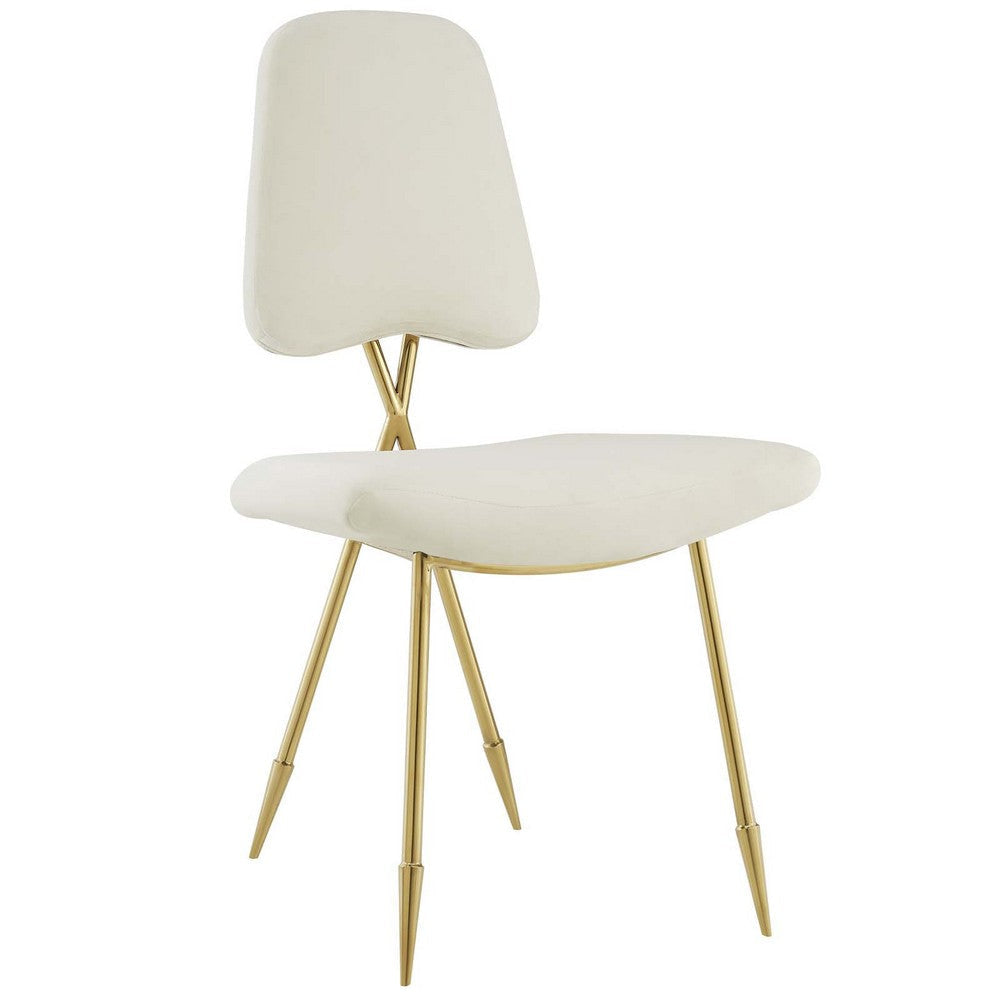 Modway Ponder Mid-Century Modern Performance Velvet Four Lounge Chairs Ivory MDY-EEI-3507-IVO