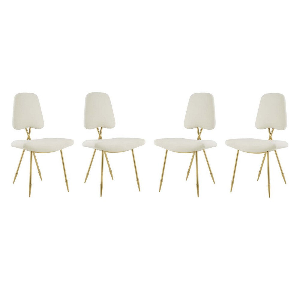 Modway Ponder Mid-Century Modern Performance Velvet, Four Lounge Chairs, Ivory